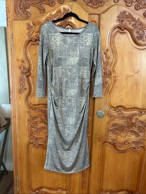 Pinkblush Metallic Silver Long Sleeve Midi Dress